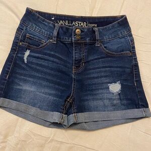 Vanilla Star Dark Blue Distressed Jean Shorts